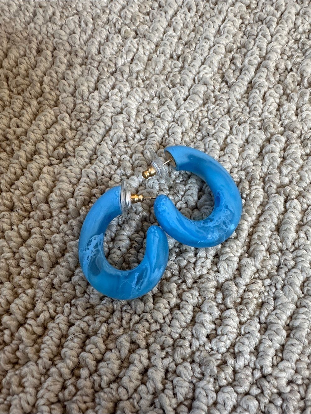 Blue Swirl Resin Dinosaur Designs Hoop Earrings